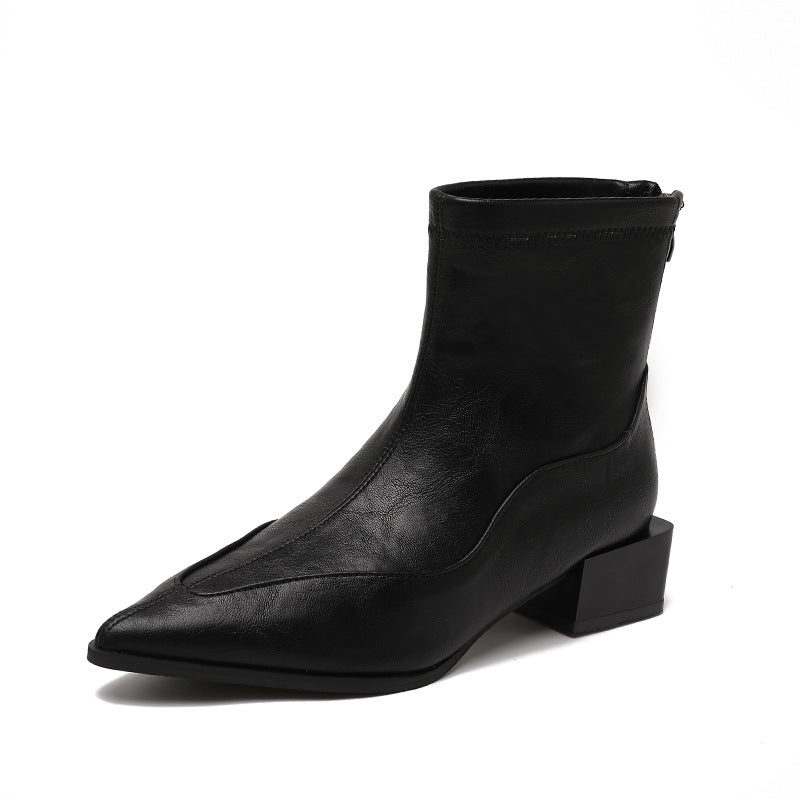 Damen Stiefeletten Hoch Modern Blockabsatz Spitz