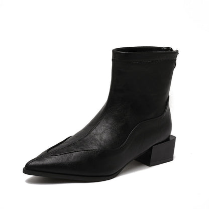 Damen Stiefeletten Hoch Modern Blockabsatz Spitz