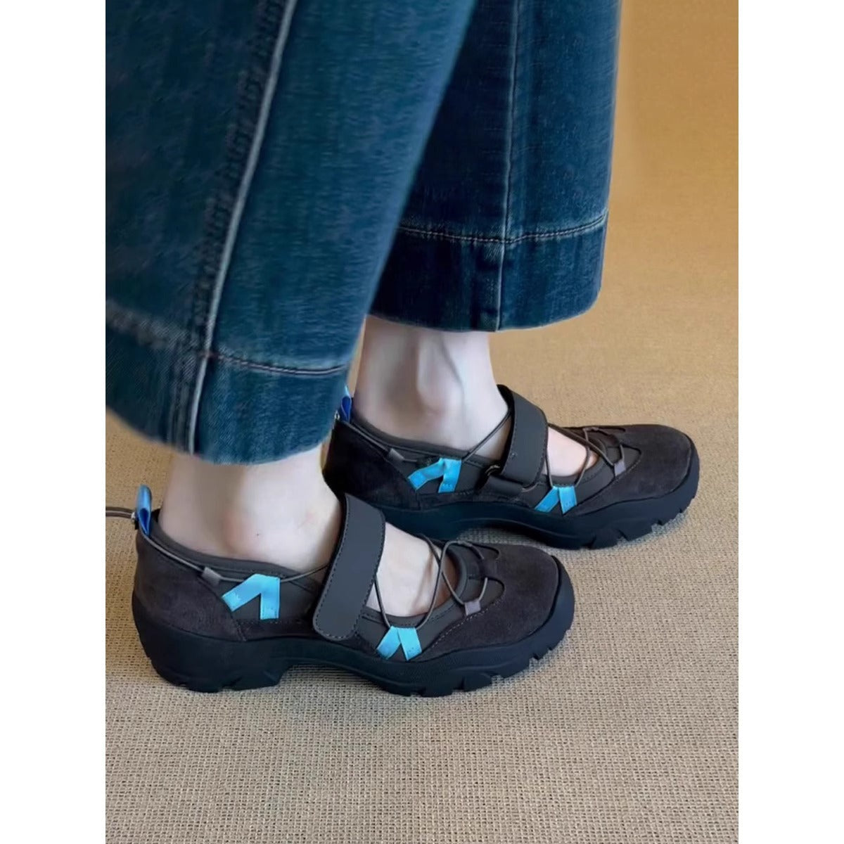 Damen Outdoor-Sandalen Bequem Klettverschluss Rutschfest