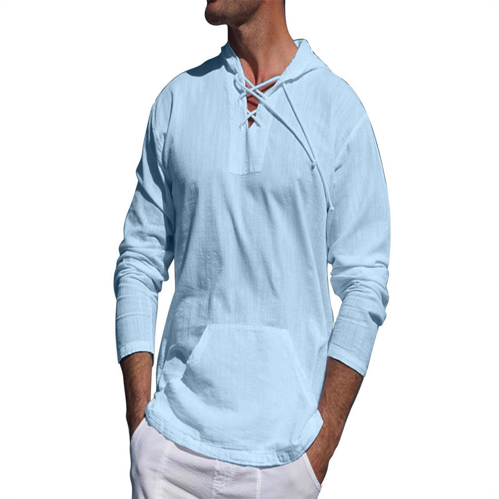 Herren Langarmshirt mit Kordelzug und Kängurutasche Modern