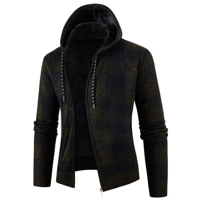 Herren Kapuzenjacke Kariert Warm Bequem