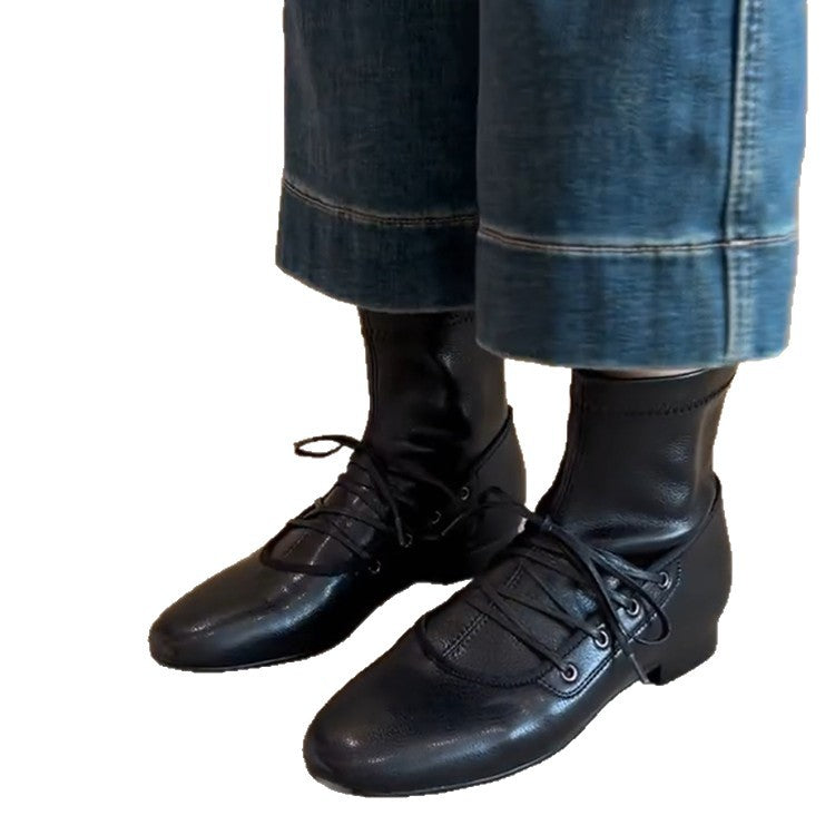 Damen Schnürstiefel Elegant Reißverschluss Stiefel Schwarz
