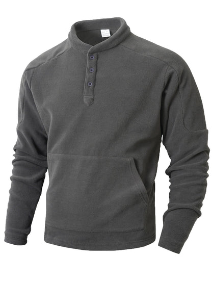 Herren Fleece Pullover Stehkragen Knöpfe Modern