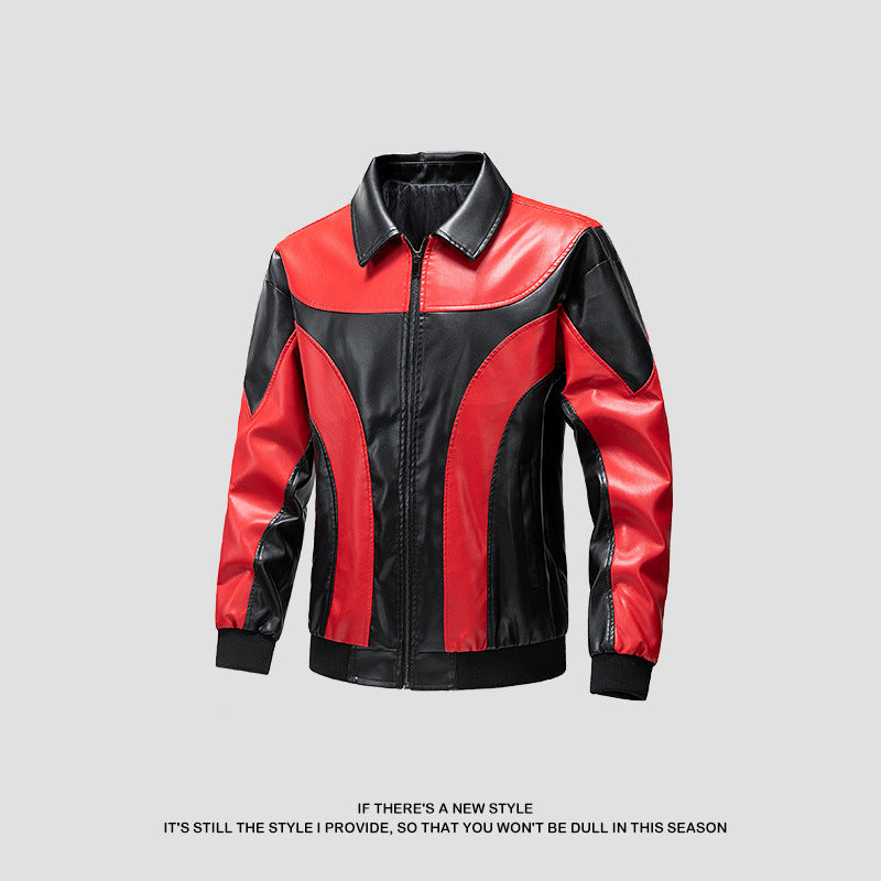 Herren Lederjacke Modern mit Kontrastakzenten Schwarzes Leder