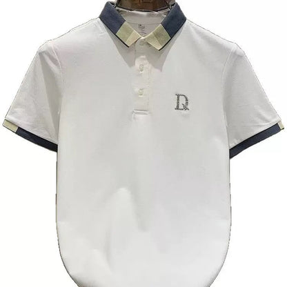 Herren Poloshirt Modern Kontrastkragen Feinripp