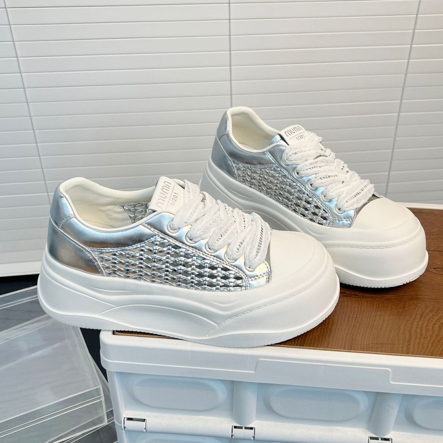 Damen Sneaker Bequem Plateau Netzstruktur Sportlich