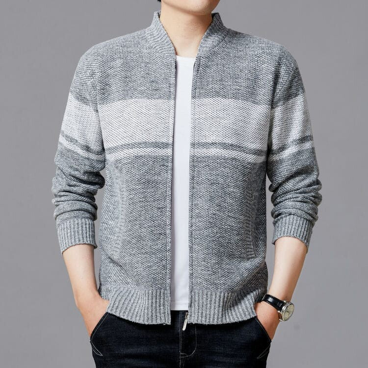 Herren Strickjacke Modern Mit Reißverschluss Und Struktur Optik - BerlinGlamour