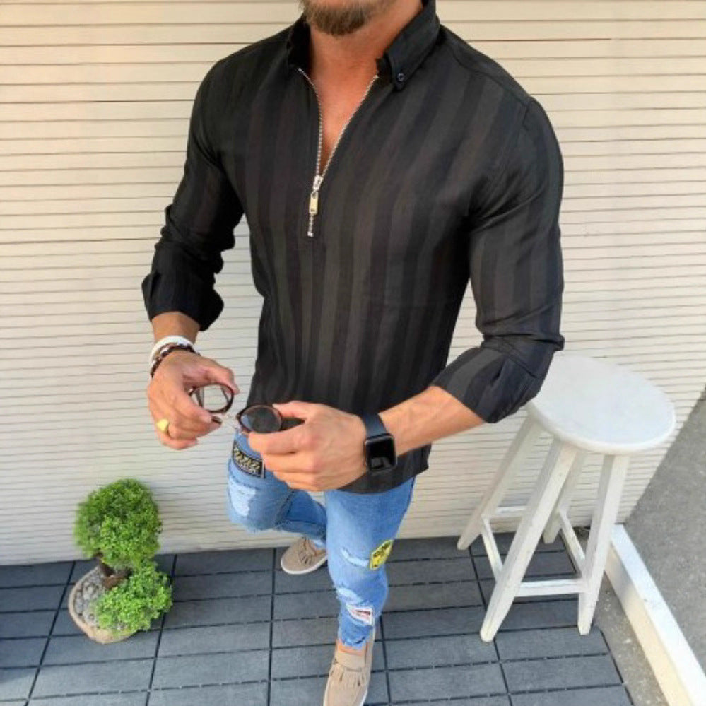 Herren Langarmshirt Modern Streifenmuster Slim Fit
