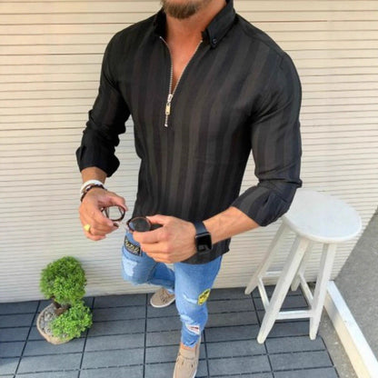 Herren Langarmshirt Modern Streifenmuster Slim Fit