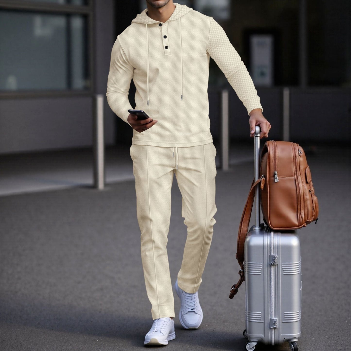 Herren Sportset Hoodie Jogginghose Strukturiert Modern