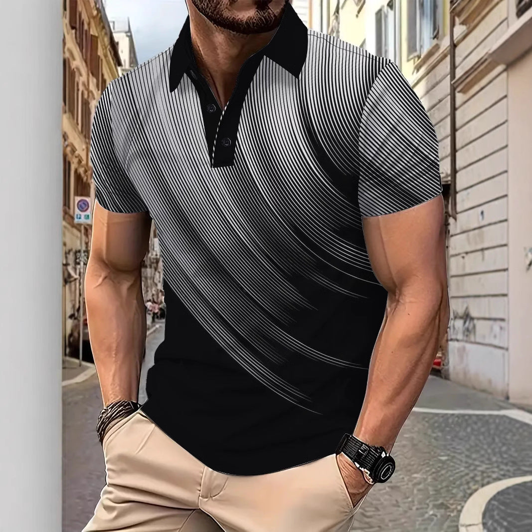 Herren Poloshirt Streifenmuster atmungsaktiv Modern - BerlinGlamour