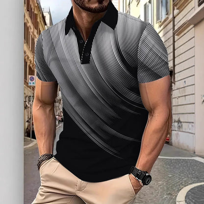 Herren Poloshirt Streifenmuster atmungsaktiv Modern - BerlinGlamour
