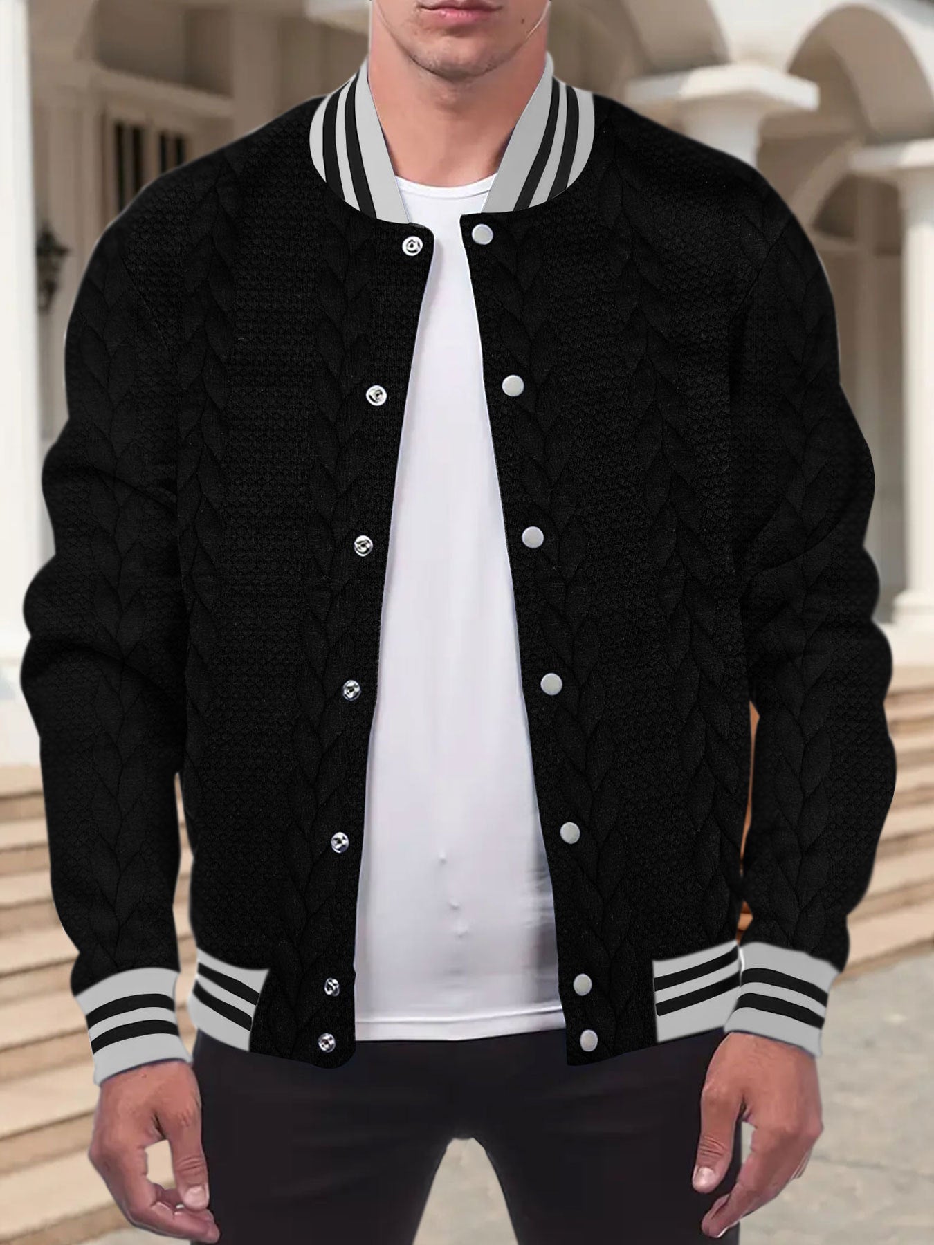 Herren Collegejacke Lässig Mit Kontraststreifen - BerlinGlamour