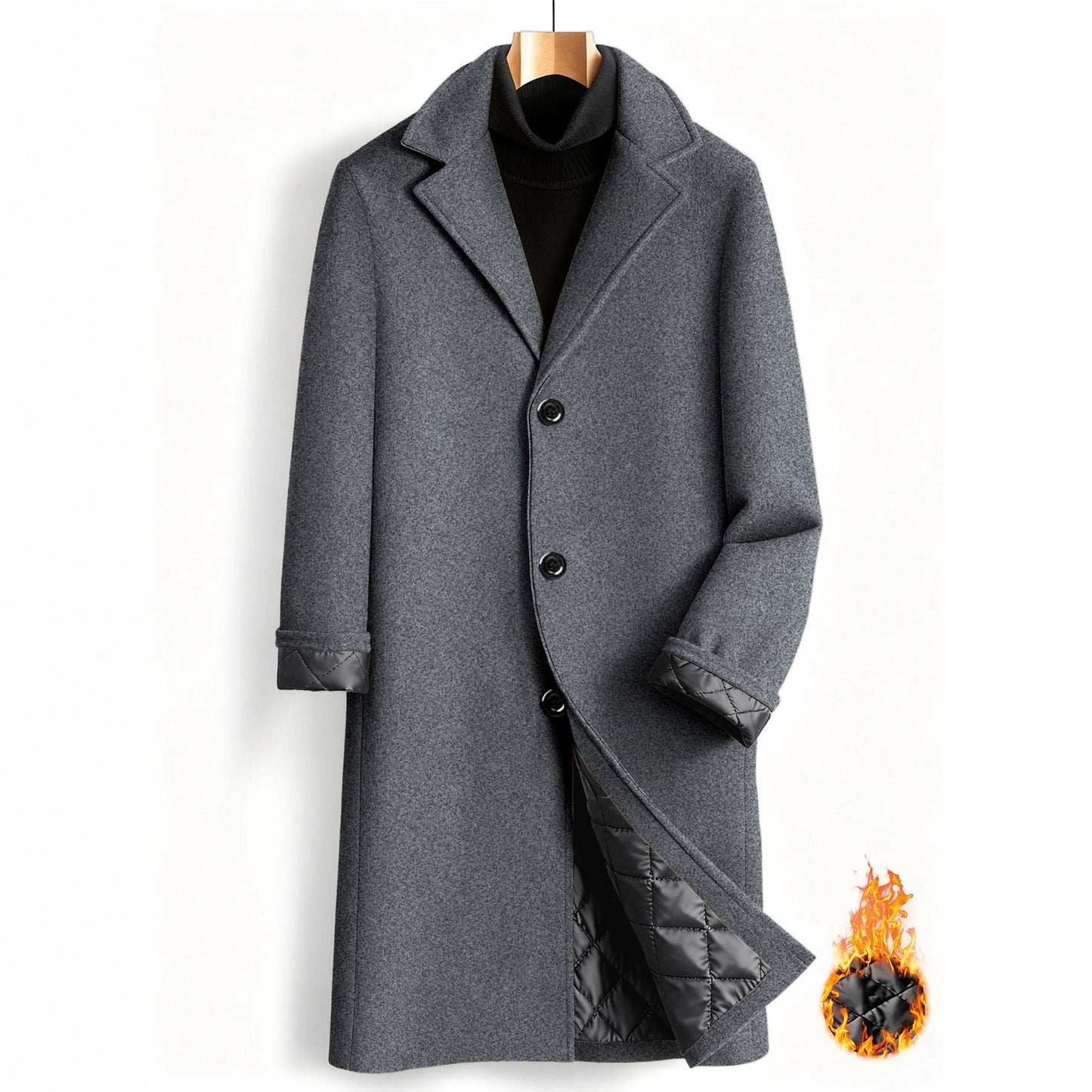 Eleganter Herren Mantel Lang Modern Schwarz