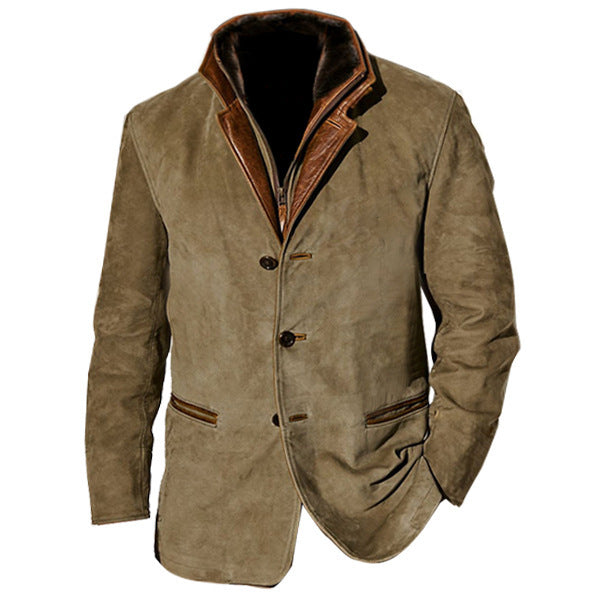 Herren Lederjacke Wildleder Stylish Kontrastkragen