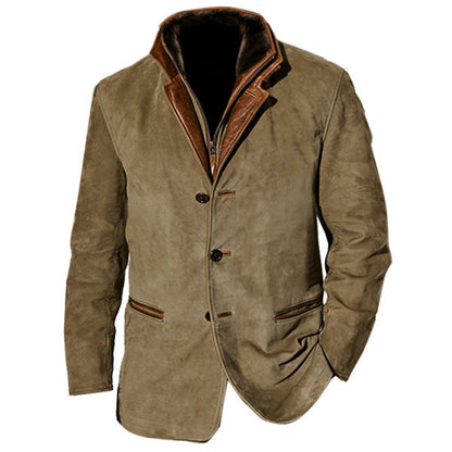 Herren Lederjacke Wildleder Stylish Kontrastkragen