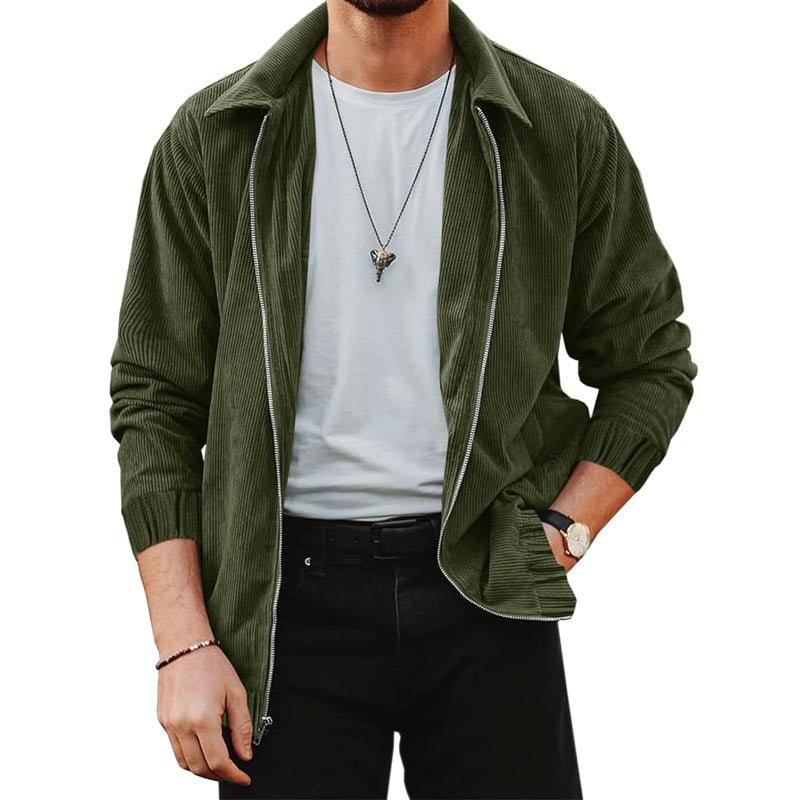 Herren Cordjacke Bequem Reißverschluss Lederoptik