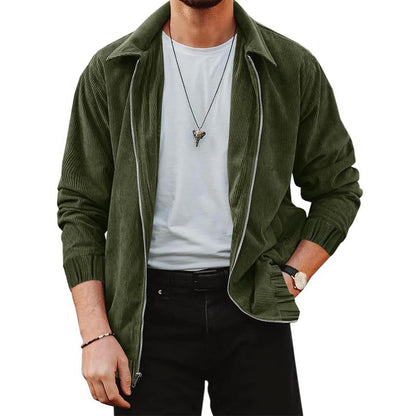 Herren Cordjacke Bequem Reißverschluss Lederoptik