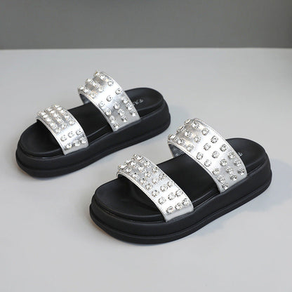 Damen Strandsandalen Glamourös mit Kristallsteinen