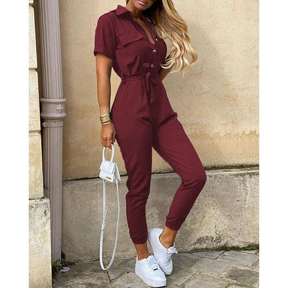 Damen Jumpsuit Modern mit Taschen und Taillenschnitt