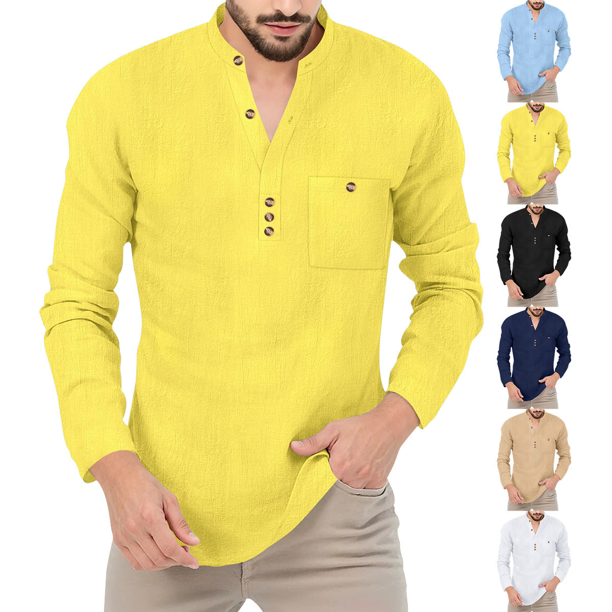 Herren Langarmshirt Mit Knopfleiste Und Brusttasche Modern Casual - BerlinGlamour