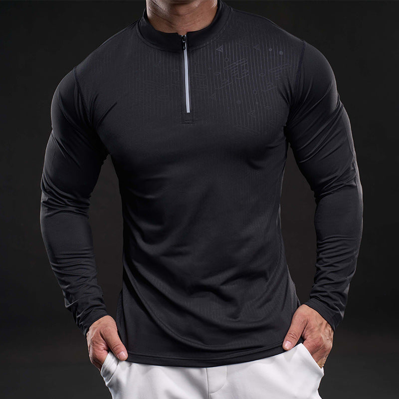 Herren Funktionsshirt Langarm Sportlich Stehkragen