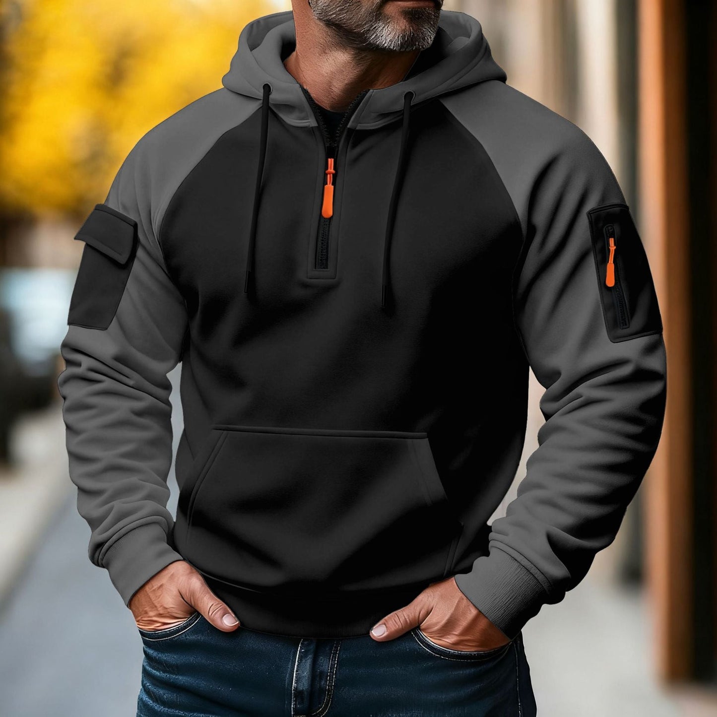 Herren Hoodie Funktional mit Reißverschluss und Taschen