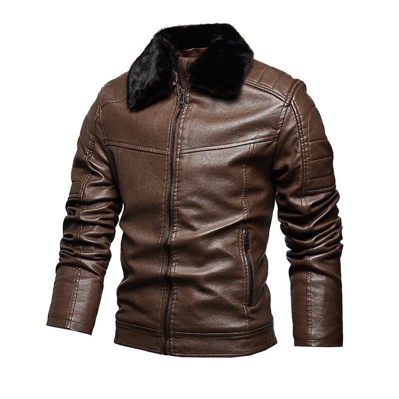 Herren Lederjacke Teddykragen Weich Schwarz Stilvoll