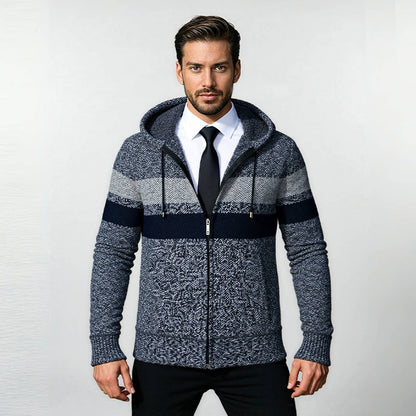 Herren Strickjacke Kapuze Modern Zipper Schwarz