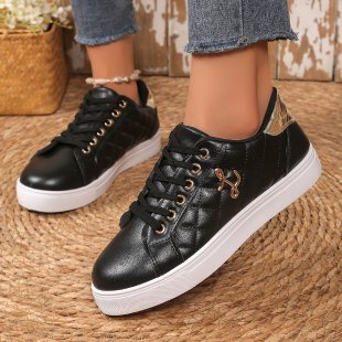 Damen Sneaker Stilvoll Gesteppt Schwarz Mode
