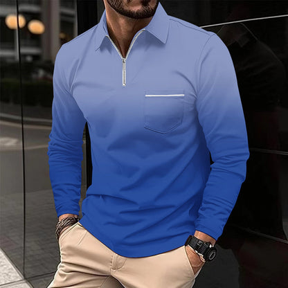 Herren Langarmshirt Modern Reißverschluss Brusttasche Praktisch
