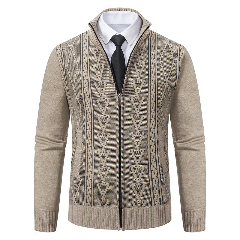 Herren Strickjacke Modern Zopf Muster Elegante Zipper