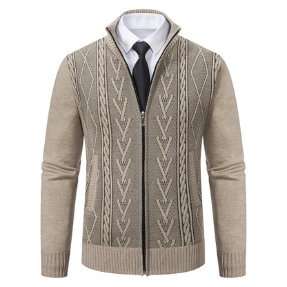 Herren Strickjacke Modern Zopf Muster Elegante Zipper