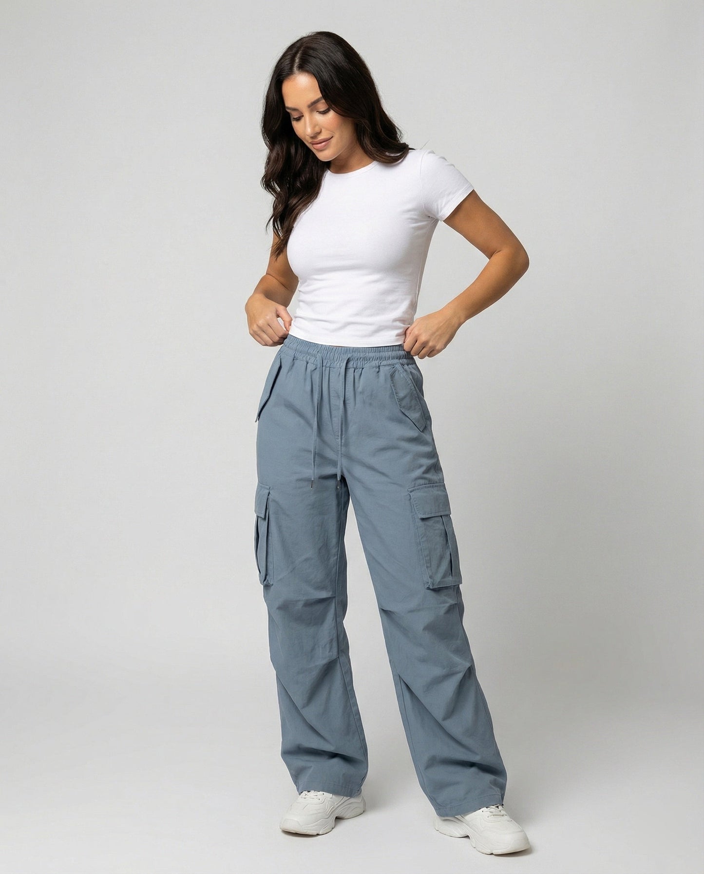 Damen Cargo-Hose Weite Bein Retro-Style mit Taschen