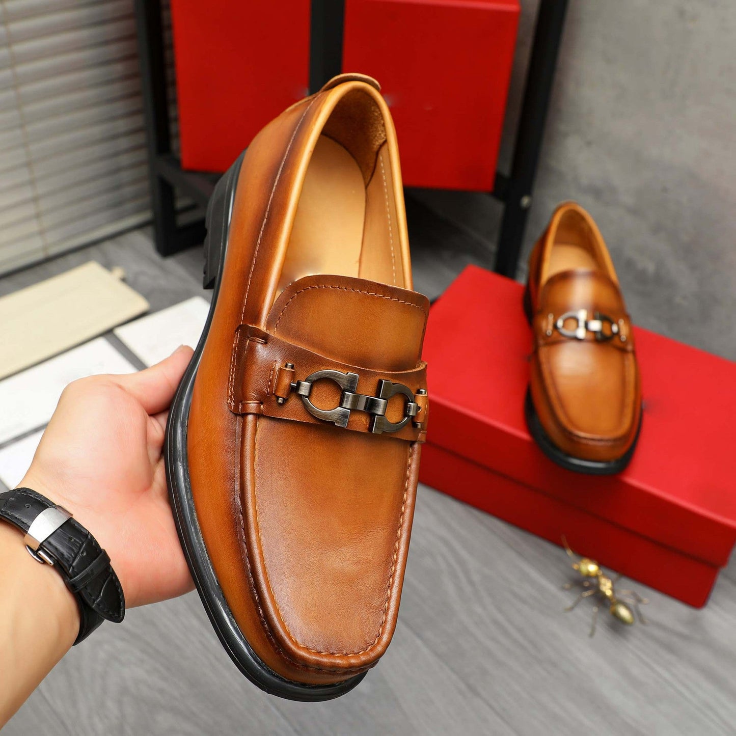 Herren Mokassins Metall Akzent Modern Lederschuhe