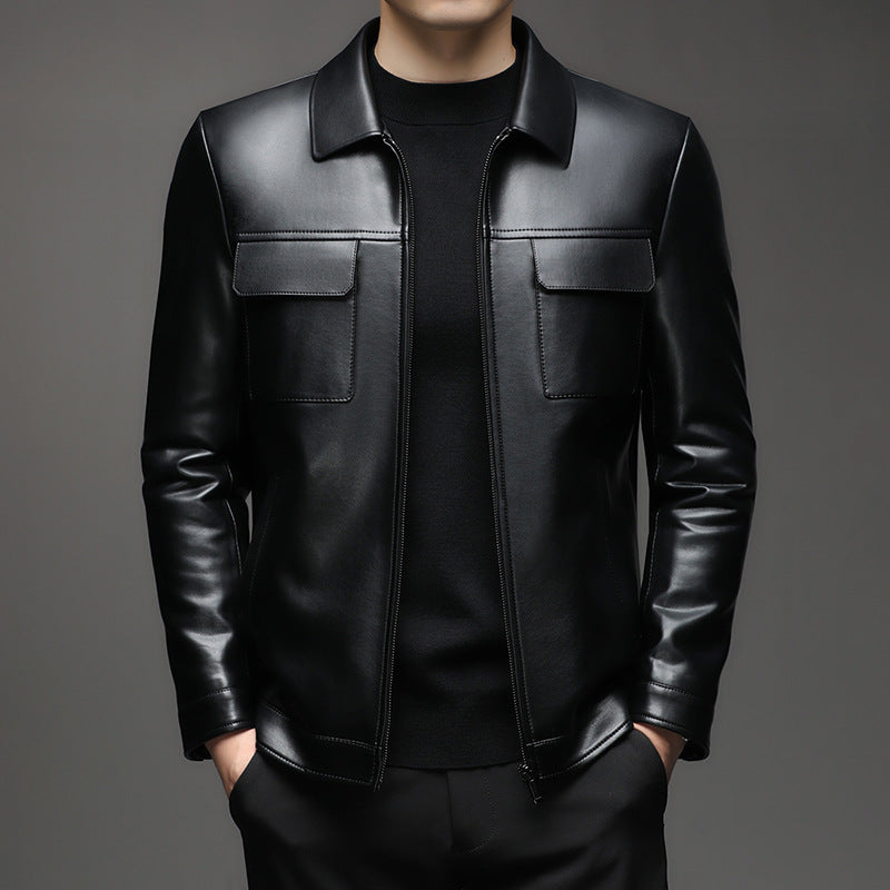 Lederjacke Herren Modern Mit Taschen Schwarz