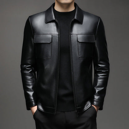 Lederjacke Herren Modern Mit Taschen Schwarz
