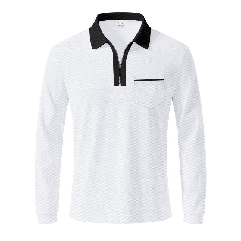 Herren Polo Langarm mit Reißverschluss und Brusttasche Modern