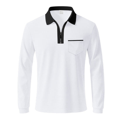 Herren Polo Langarm mit Reißverschluss und Brusttasche Modern