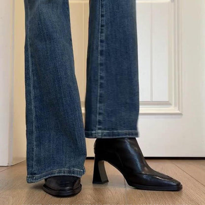 Damen Stiefeletten Elegante Schnitt Blockabsatz Schwarz