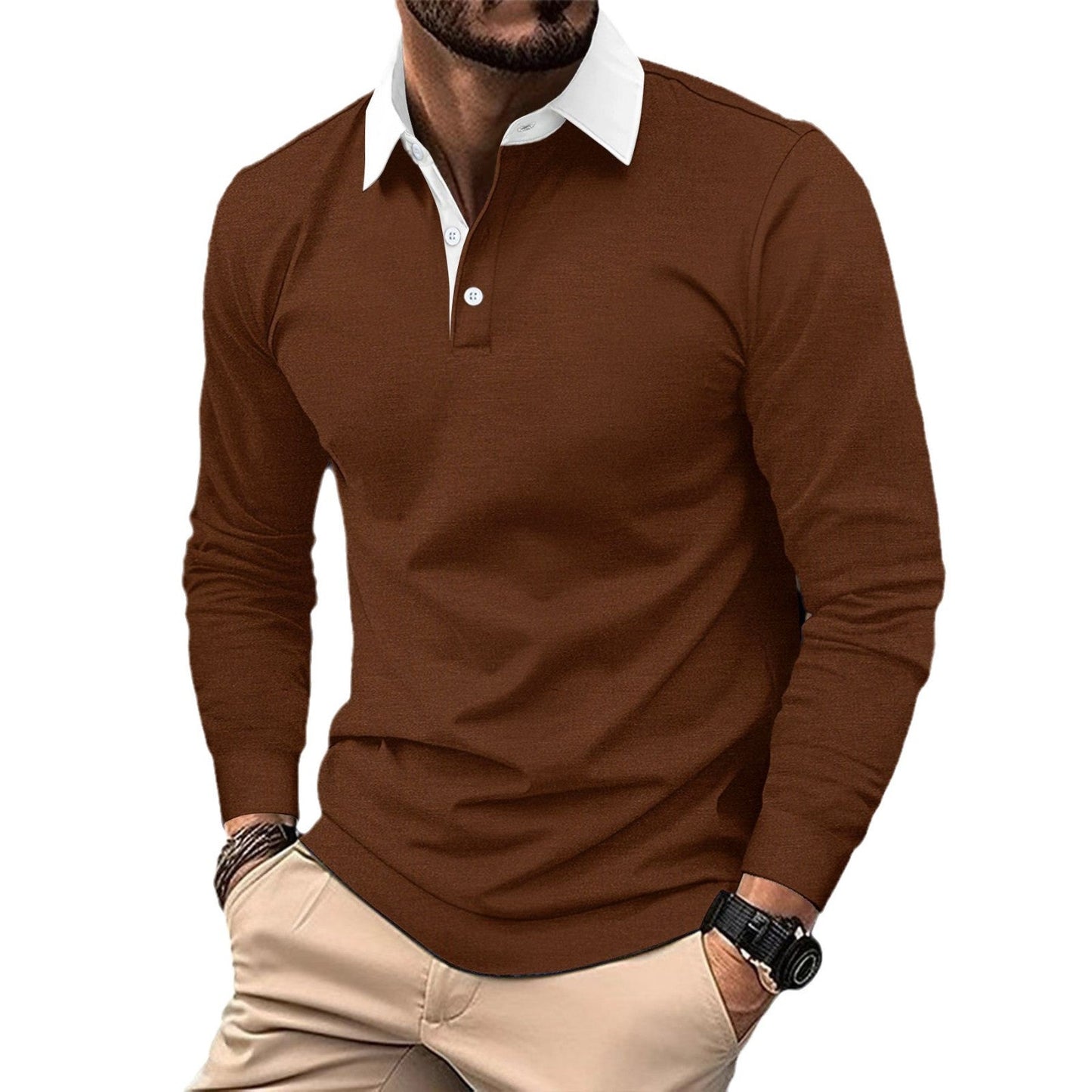 Herren Poloshirt Langarm Klassisch Modern Slimfit