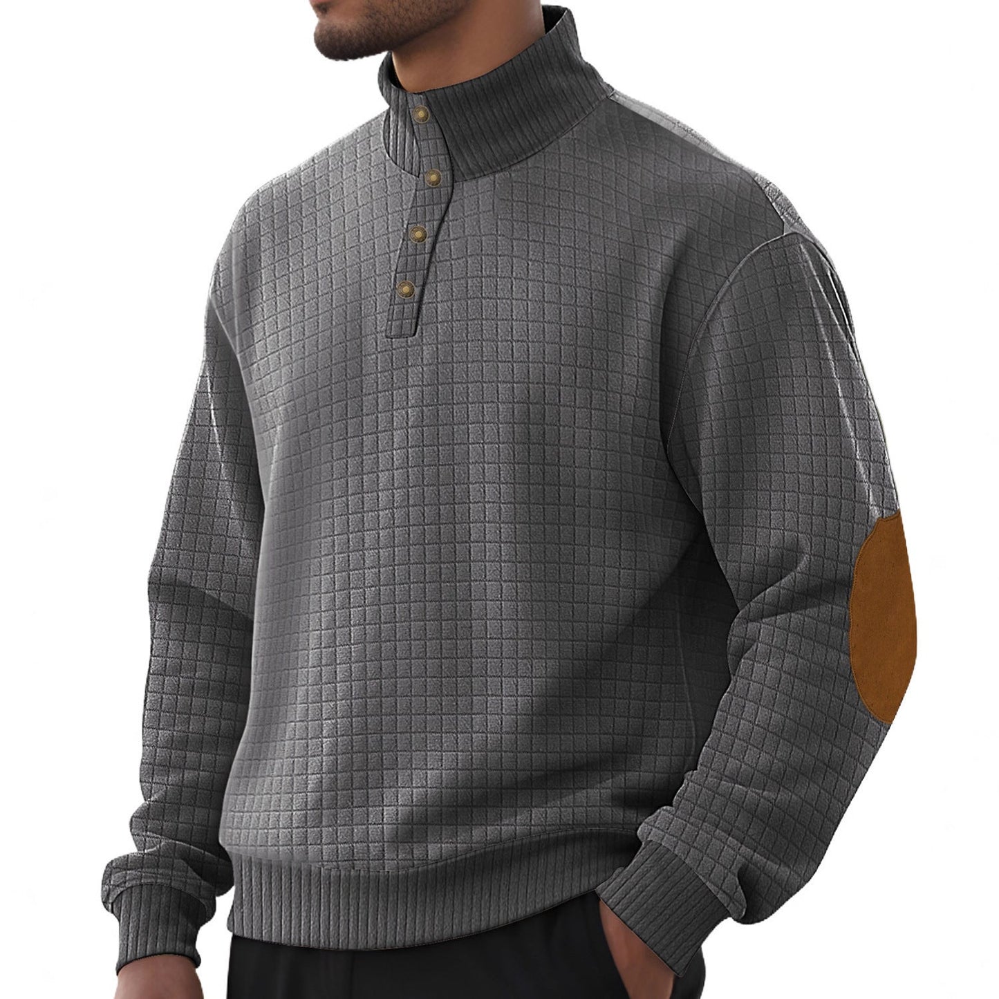 Herren Pullover Stehkragen Modern Leder Optik