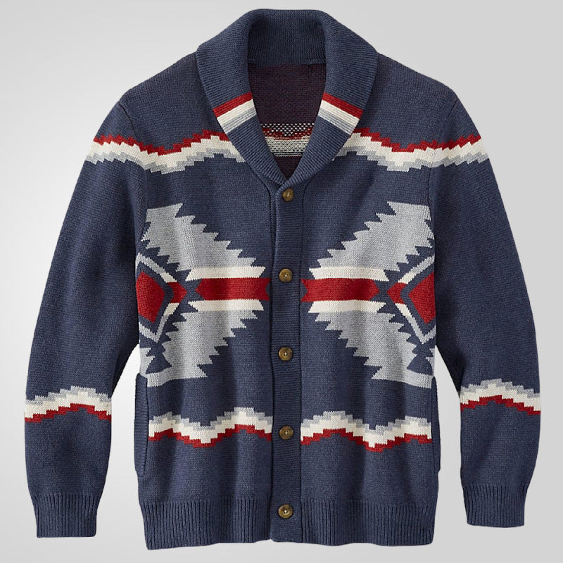 Herren Strickjacke Modern Ethno Design Knöpfe