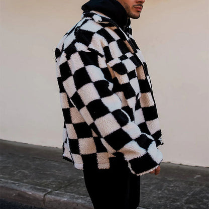 Herren Karomanteljacke Gefüttert Modern mit Taschen