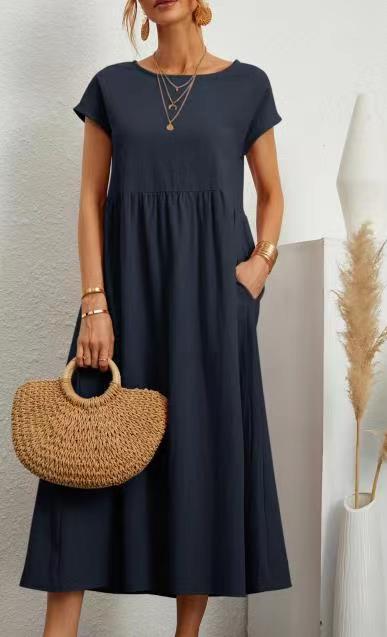 Damen Midikleid Lässig Mit Taschen Sommerkleid