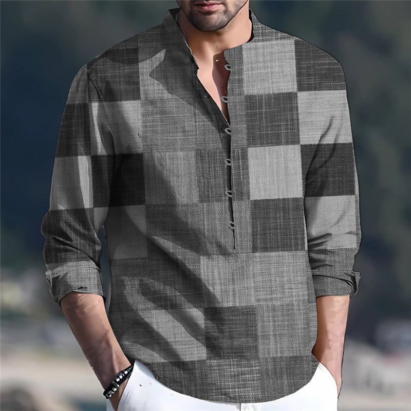 Herren Langarmhemd Patchwork Design Modern Berlin Style
