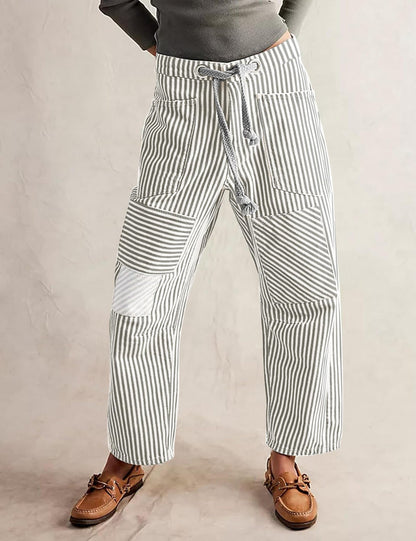 Damen Hosen Gestreift Weite Bequem Verstellbar