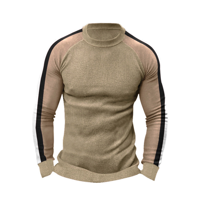 Herren Strickpullover Sportlich Kontrastärmel Hochkragen