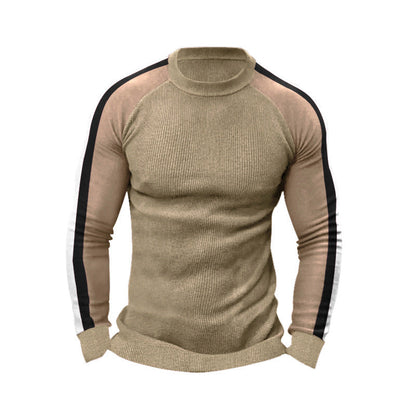 Herren Strickpullover Sportlich Kontrastärmel Hochkragen