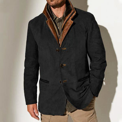 Herren Lederjacke Wildleder Stylish Kontrastkragen